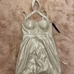 Ivory silver mini dress